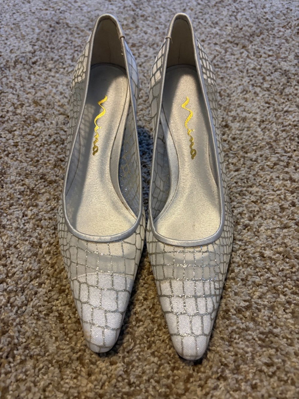 Nina Silver Croc-Pattern Pointed Toe Flats